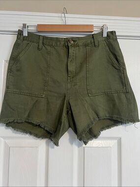 aerie Olive Green Frayed Hem Utility Jean Shorts